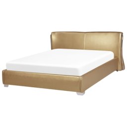 Wasserbett Leder Gold 140 x 200 cm Geschwungene Form Hohe Kopfteil Dekorative Elemente Mit Wasserbettmatratze Extravagant Modern