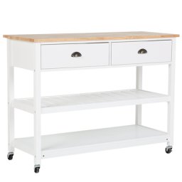 Servierwagen Weiß MDF Platte Gummibaumholz Kiefernholz 91 x 120 x 48 cm Landhausstil Modern Elegant Groß Viel Stauraum Wohnzimmer
