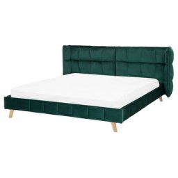 Bett Samtstoff Grün 160 x 200 cm Geschwungene Form Robuste Holzbeine Klassisch