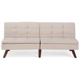 Sofa Beige Polsterbezug 3-Sitzer Schlaffunktion Minimalistisch Modern Wohnzimmer