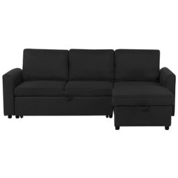 Ecksofa Schwarz Polsterbezug L-Förmig Linksseitig Schlaffunktion Modern Wohnzimmer