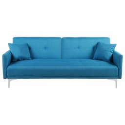 Sofa Blau Polsterbezug 3-Sitzer Schalffunktion Klassisch Zierkissen Wohnzimmer
