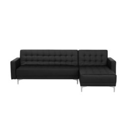 Ecksofa Schwarz Kunstleder L-Förmig Linksseitig Schalffunktion Klassisch Wohnzimmer