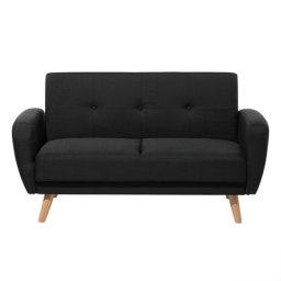 Sofa Schwarz Polsterbezug 2-Sitzer Schlaffunktion Modern Wohnzimmer