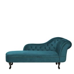 Chaiselongue Rechtsseitig Blaugrün Samtstoff Holzfüße Glamourös