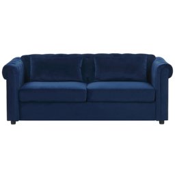 Sofa Blau Samtstoff 3-Sitzer Schlaffunktion Chesterfield Stil Glamourös Zierkissen Wohnzimmer