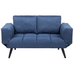 Sofa Dunkelblau Polsterbezug 2-Sitzer Schlaffunktion Skandinavisch Wohnzimmer