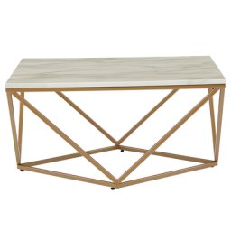 Couchtisch Beige mit Gold 80 x 80 cm Metallgestell Marmor Optik Geometrische Form Quadratisch Modern