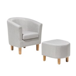 Cocktailsessel mit Hocker Grau Posterbezug Gummibaumholz