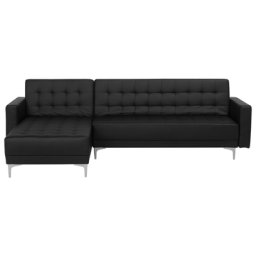 Ecksofa Schwarz Kunstleder L-Förmig Rechtsseitig Schalffunktion Klassisch Wohnzimmer