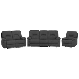 Sofa Set Dunkelgrau Polsterbezug Sitzgruppe Relaxfunktion Retro Wohnzimmer