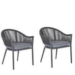 Gartenstuhl 2er Set Grau Aluminium mit Armlehnen Auflagen Flechtseil Terrasse Balkon Outdoor Möbel