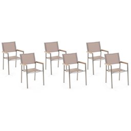 Gartenstühle 6er Set Beige Polyester Edelstahl Modern Terrasse Outdoor