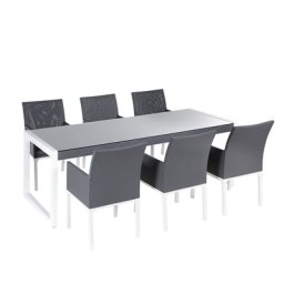 Gartenset Grau Aluminium Textil Glas 6-Sitzer Terrasse Outdoor Modern Industriell