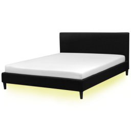 Polsterbett Schwarz 180 x 200 cm Leinenoptik LED Beleuchtung Geradlinige Form Klassisch