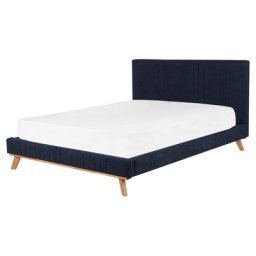 Bett Blau 160 x 200 cm Samtstoff Mit Lattenrost Dekorative Kopfteil mit vertikaler Versteppung Modern
