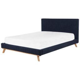 Bett Blau Samtstoff 180 x 200 cm Mit Lattenrost Dekorative Kopfteil Vertikal Versteppung Modern
