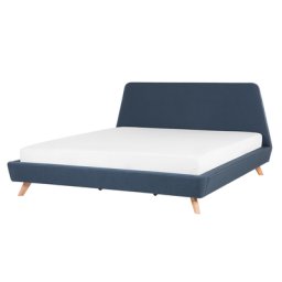 Polsterbett Dunkelblau 180 x 200 cm Mit Lattenrost Schräge Form Designerbett Modern