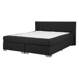 Bett Schwarz 140 x 200 cm Polsterbezug Mit Untergestelle und Taschenfederkernmatratzen Quadratischen Steppnähte Elegant Klassisch