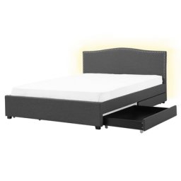 Bett Samtstoff Grau 160 x 200 cm LED Beleuchtung mit Bettkasten Dekorative Steppnähten Knopfverzierung Romantisch Klassisch