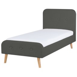 Polsterbett Dunkelgrau 90 x 200 cm Leinenoptik Mit Lattenrost Holzfüßen Elegante Knopfverzierung Modern