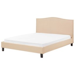 Polsterbett Leinenoptik Beige Lattenrost 180 x 200 cm Elegant