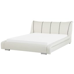 Wasserbett Weiß 180 x 200 cm Leder Geschwungene Form Gepolstertes Kopfteil Wärmedämmung für Dual System mit Wasserbettmatratze Elegant Modern