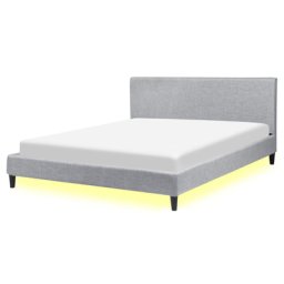 Polsterbett Grau 160 x 200 cm Leinenoptik LED Beleuchtung Geradlinige Form Klassisch