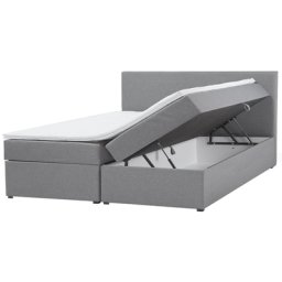 Boxspringbett Grau mit Bettkasten Stoff 180 x 200 cm Hochklappbar Bequem