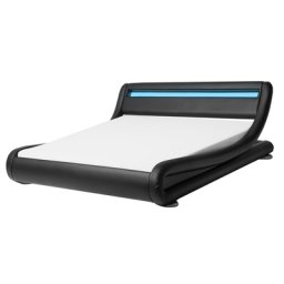 Bett Kunstleder Schwarz 160 x 200 cm LED Beleuchtung Mit Lattenrost Geschwungene Formgebung Elegant Modern