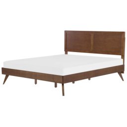 Holzbett Dunkelbraun Gummibaumholz mit Lattenrost 180 x 200 cm Kopfteil Holzbeine Retro Klassich Schlafzimmer Doppelbett