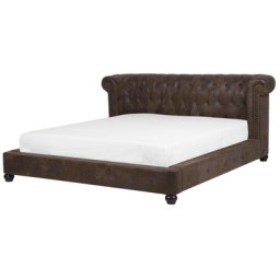 Polsterbett Braun Kunstwildleder mit Lattenrost 180 x 200 cm gepolstertes Kopfteil Knopfpolsterung Chesterfield Stil