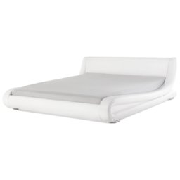 Wasserbett Leder Weiß 180 x 200 cm Geschwungene Form Hohe Kopfteil Wärmedämmung für Dual System mit Wasserbettmatratze Modern