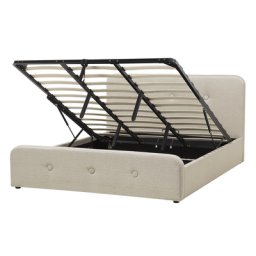 Polsterbett Beige 180 x 200 cm Doppelbett Hochklappbar Bettkasten Knopfverzierung Elegant Modern