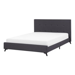 Bett Grau mit Schwarz 140 x 200 cm Polsterbett Mit Lattenrost Hohe Kopfteil Elegant Holzfüße Modern