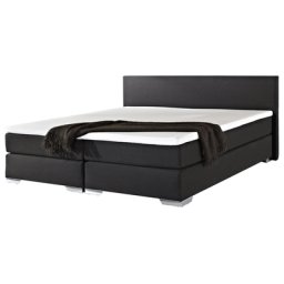 Boxspringbett Polsterbezug Leinenoptik Schwarz 180 x 200 cm Glamour