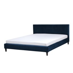 Polsterbett Samtstoff Blau 180 x 200 cm Mit Lattenrost Hohe Kopfteil Elegant Klassisch