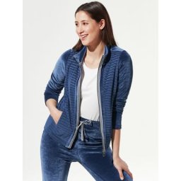 Walbusch Damen Nicki Homewear Jacke einfarbig Mittelblau