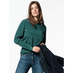 Walbusch Damen Seiden Shirtbluse Edel Basic einfarbig Smaragdgrün