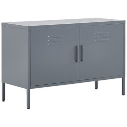Metallschrank Grau Stahl 100 x 40 x 65 cm Sideboard mit hohen Füßen Türen Griffen Regalboden Wohnzimmer Büro Arbeitszimmer Flur Bad