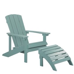 Gartenstuhl mit Fußhocker Türkis Kunstholz Muskoka Stuhl mit breiten Armlehnen Gartenmöbel Gartenausstattung Lounge Terrasse