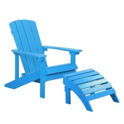 Gartenstuhl mit Fußhocker Blau Kunstholz Muskoka Stuhl mit breiten Armlehnen Gartenmöbel Gartenausstattung Lounge Terrasse