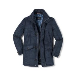 Walbusch Herren Long-Jacke Ultraskin normale Größen Blau einfarbig wasserabweisend wärmend