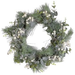 Weihnachtsdekoration Kranz Grün/Weiß Holz handgefertigt rund Schnee-Optik mit Tannenzweigen Türdeko Tischdeko Innenbereich Wanddeko