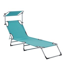 Gartenliege Türkis Silber Polyester mit PVC Beschichtung Stahl Sonnendach Verstellbar in 5 Positionen Für Außenbereich Garten Terrasse Balkon