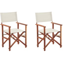 Gartenstuhl Dunkelbraun Cremeweiß 2er Set Akazienholz Polyester Mit Auflagen Regiestil Außenbereich Innenbereich Modern