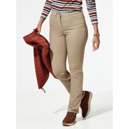 Walbusch Damen Jeans-Hose Thermo Regular Fit Beige einfarbig elastisch flexibler Bund wärmend