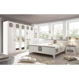 Schlafzimmer Set weiss mit Bett 180x200 + Schrank 254 cm + 2x Nachttische Pinie Gotland