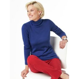 Walbusch Damen Rollkragenpullover normale Größen Blau einfarbig