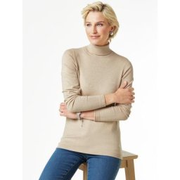 Walbusch Damen Rollkragenpullover normale Größen Beige einfarbig